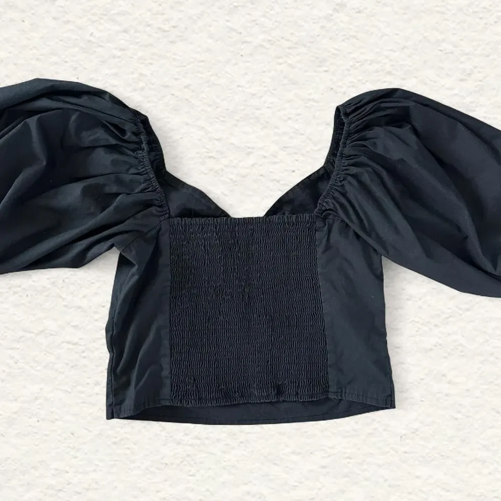 Abercrombie & Fitch Women’s Puff Sleeve Poplin O-Ring Blouse Black Size M